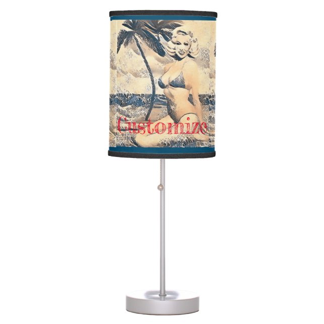 Kneeling Blonde Bikini Model Thunder_Cove Table Lamp (Front)