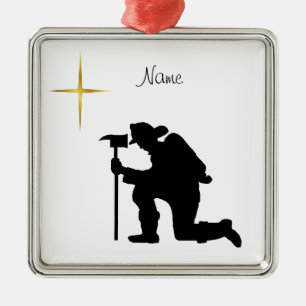 Kneeling Fireman Silhouette Christmas Ornament