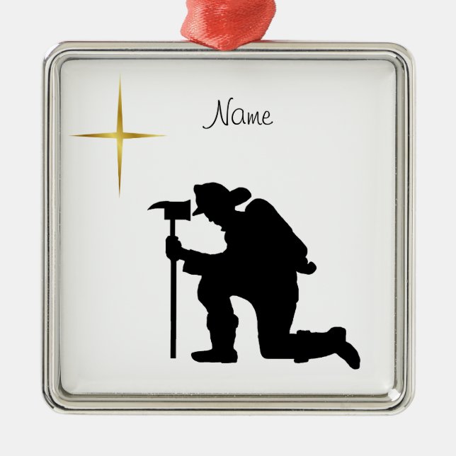 Kneeling Fireman Silhouette Christmas Ornament (Front)