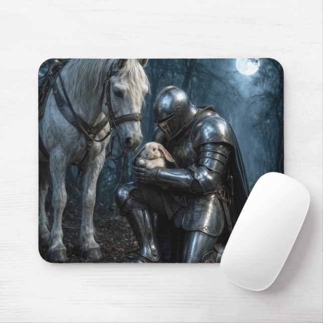Kneeling Knight Holding a Floppy-eared Rabbit Mouse Pad (With Mouse)