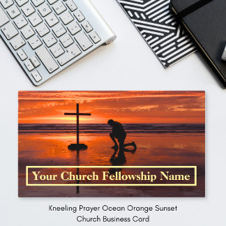 Kneeling Prayer Ocean Orange Sunset Church Pastor Business Card