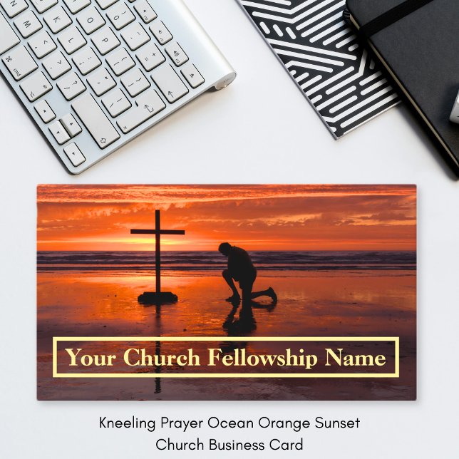 Kneeling Prayer Ocean Orange Sunset Church Pastor Business Card (Kneeling Prayer Ocean Orange Sunset Church Pastor Business Card)