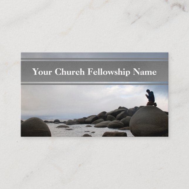 Kneeling Prayer Ocean Rocks Sunset Church Pastor Business Card (Front)