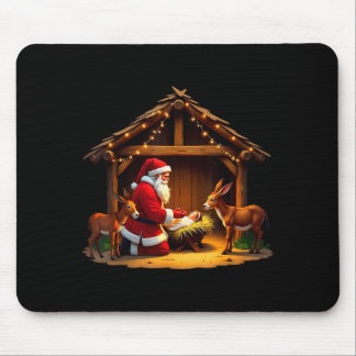 Kneeling Santa Claus & Baby Jesus Merry Christ Mouse Pad