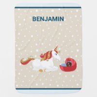 Kneeling Unicorn Cute Black Baby Personalized Name Baby Blanket