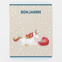 Kneeling Unicorn Cute Brown Baby Personalized Name Baby Blanket