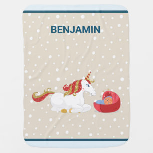 Kneeling Unicorn Cute Brown Baby Personalized Name Baby Blanket