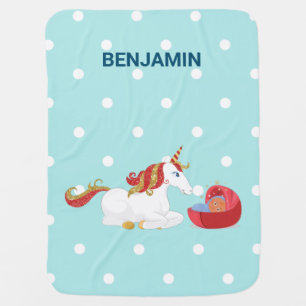 Kneeling Unicorn Cute Brown Baby Personalized Name Baby Blanket