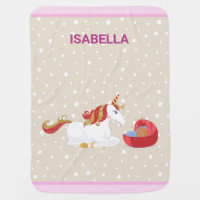 Kneeling Unicorn Cute Brown Baby Personalized Name Baby Blanket