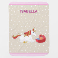 Kneeling Unicorn Cute Brown Baby Personalized Name Baby Blanket