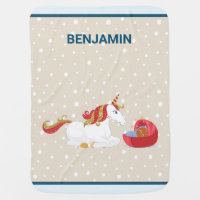 Kneeling Unicorn Cute Brown Baby Personalized Name Baby Blanket