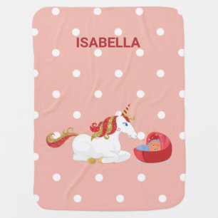 Kneeling Unicorn Cute Brown Baby Personalized Name Blanket
