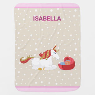 Kneeling Unicorn Cute Brown Baby Personalized Name Blanket