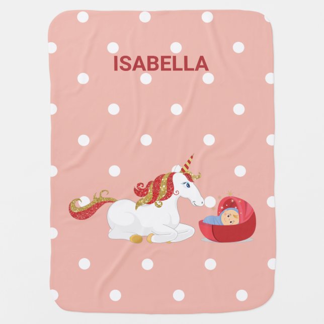 Kneeling Unicorn Cute Light-Skinned Baby Custom Baby Blanket (Front)