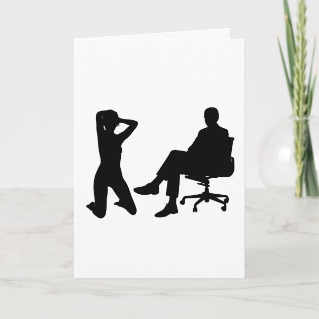 KNEELING WOMAN & MAN SEATED IN CHAIR KINKY CARDS (Front)