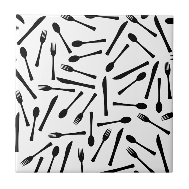 Knife Fork And Spoon Background Ceramic Tile (Front)