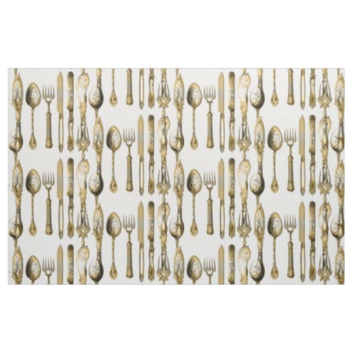Knife fork spoon gold white fabric