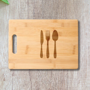 Knife Fork Spoon Kitchen Utensil Themed Vintage Engraved Cutting Board