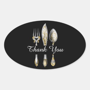 Knife Fork Spoon Trio Oval Sticker by mensgifts at Zazzle