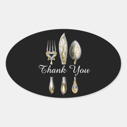 Knife fork spoon trio oval sticker