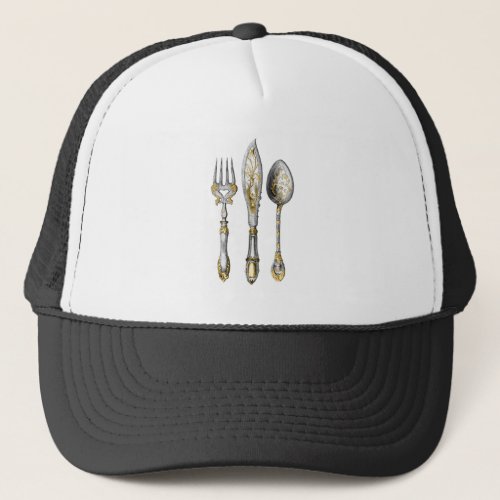 Knife fork spoon trio trucker hat