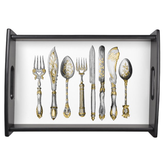 Knife fork spoon vintage setting serving tray (Front)