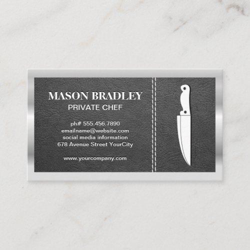 Knife  Leather Stitched  Metallic Border Business Card