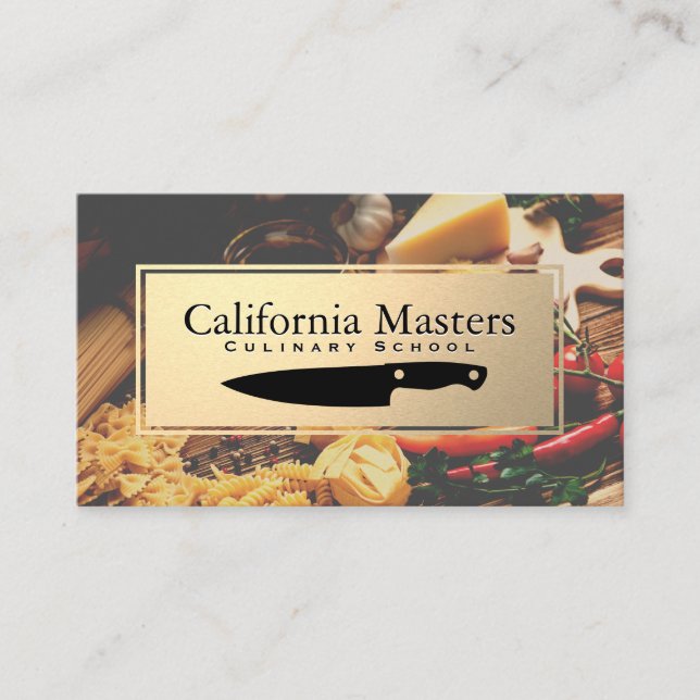 Knife Logo | Gold Metallic | Food on Table Business Card (Front)