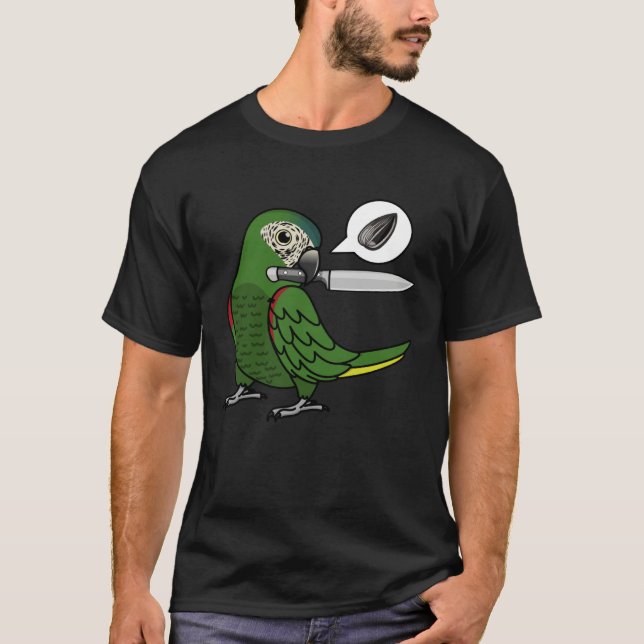 Knife Parrot Wants Seeds I Hahns Macaw T-Shirt (Front)
