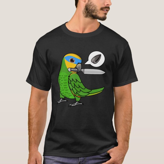 Knife Parrot Wants Seeds I Orange winged Amazon T-Shirt (Front)