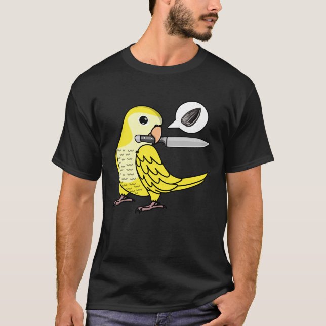 Knife Parrot Wants Seeds I Yellow Lutino Monk Para T-Shirt (Front)