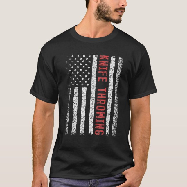 Knife Throwing American Flag 4th of July Cool Nove T-Shirt (Front)