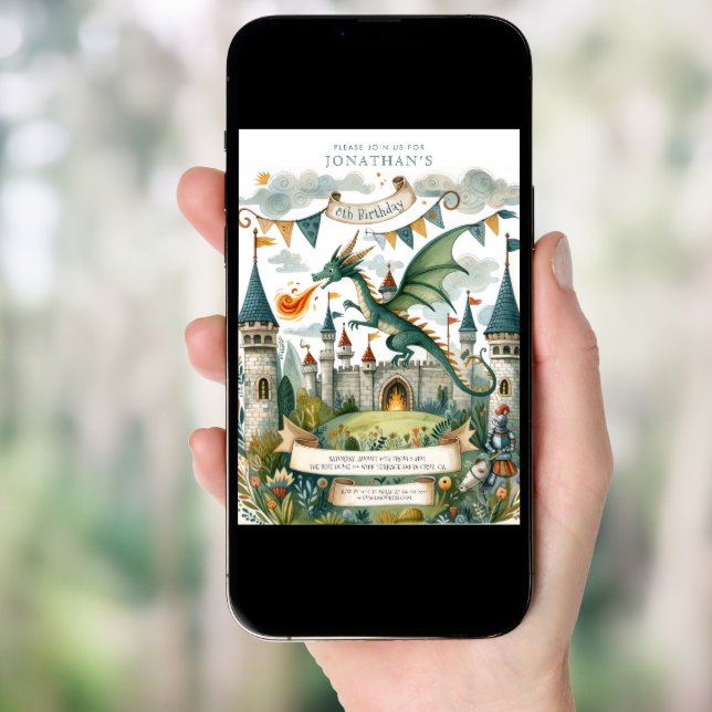 Knight and Dragon Royal Medieval Boy Birthday Invitation (Front Digital)