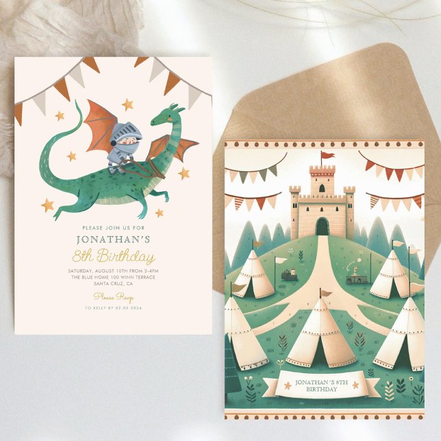 Knight and Dragon Royal Medieval Boy Birthday Invitation (Creator Uploaded)