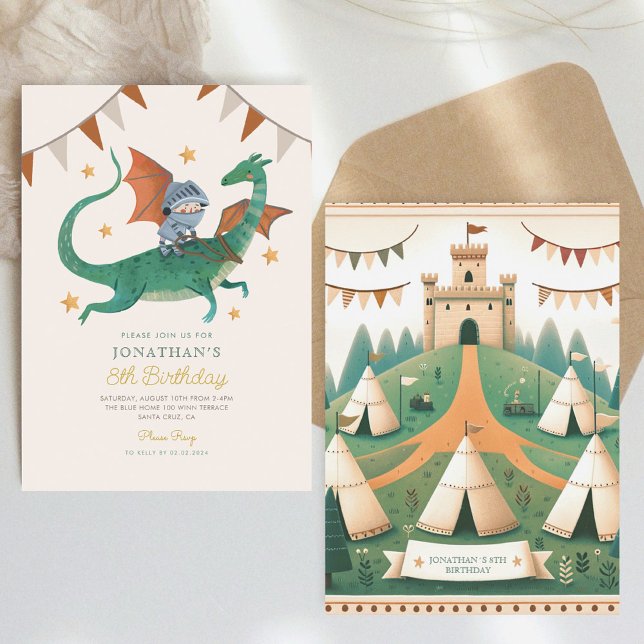 Knight and Dragon Royal Medieval Boy Birthday Invitation (Creator Uploaded)