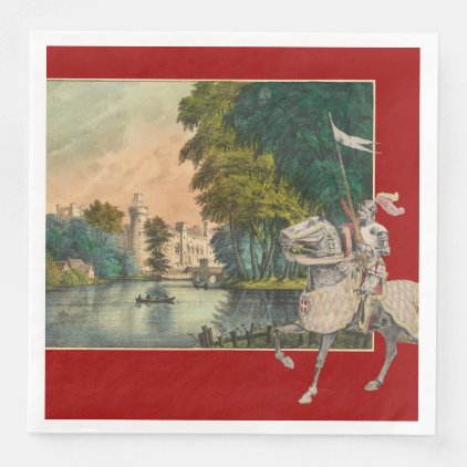Knight and Horse in Armor Castle Behind Paper Dinner Napkin