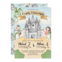 Knight and Princess Birthday Invitation Sibling