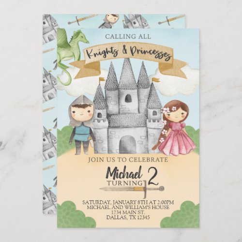 Knight and Princess Birthday Party Invitation