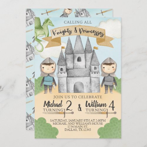 Knight and Princess Birthday Party Invitation Boy