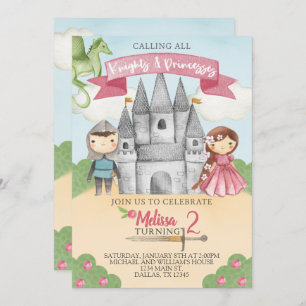 Knight and Princess Birthday Party Invitation Girl