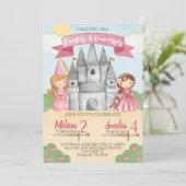 Knight and Princess Birthday Party Invitation Pink (Standing Front)