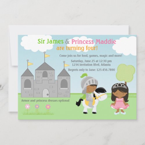 Knight and Princess Twins Joint Party Invitation