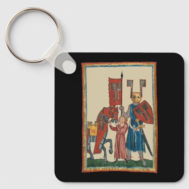 Knight and Squire, 14th Century Medieval Art Keychain (Front)