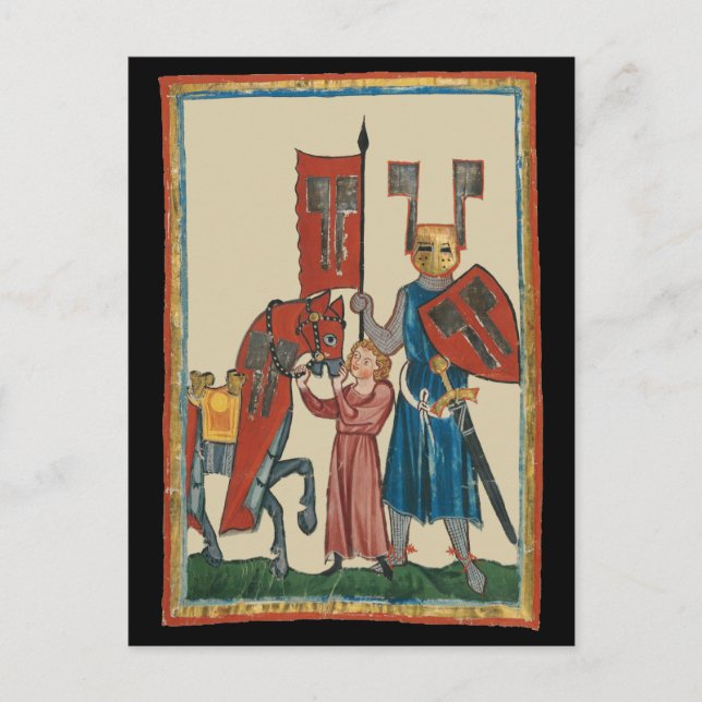 Knight and Squire, 14th Century Medieval Art Postcard (Front)