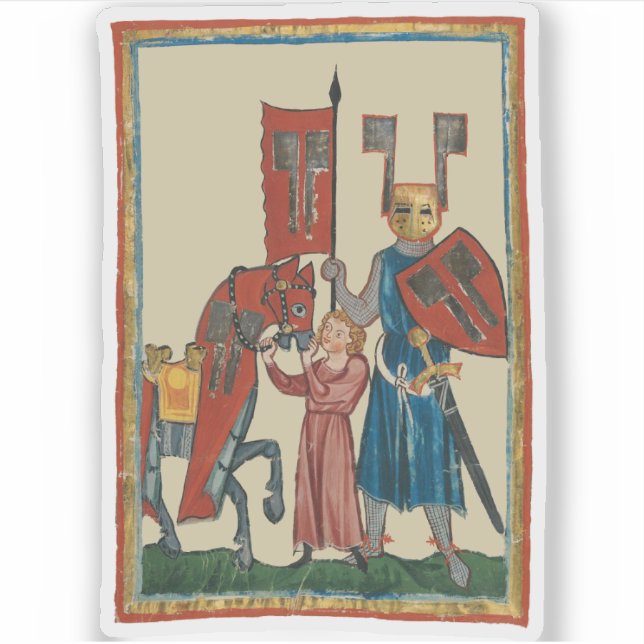 Knight and Squire, 14th Century Medieval Art Sticker (Front)