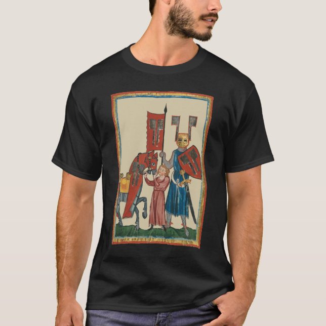 Knight and Squire, 14th Century Medieval Art T-Shirt (Front)