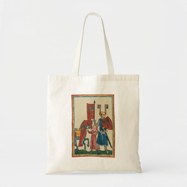 Knight and Squire, 14th Century Medieval Art Tote Bag (Front)