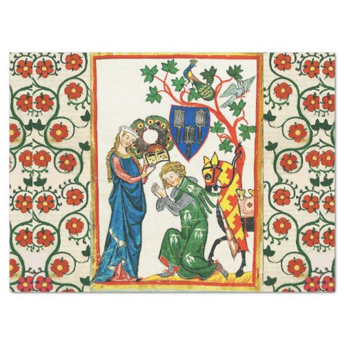 KNIGHT BEING ARMED BY HIS LADY MEDIEVAL MINIATURE TISSUE PAPER