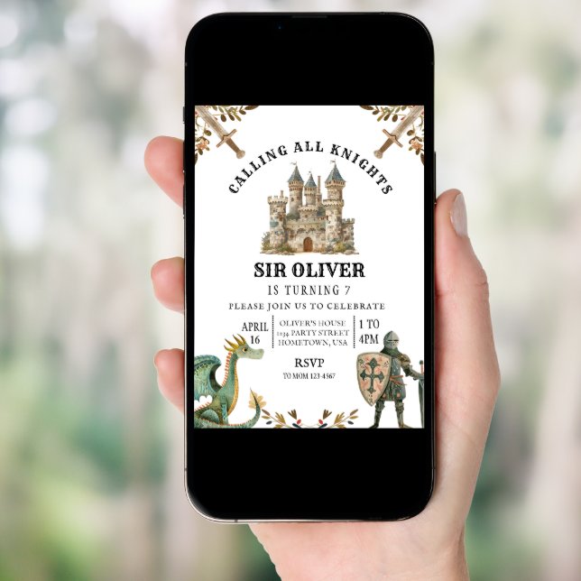 Knight Birthday Invitation, Dragon Invitation (Front Digital)