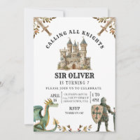 Knight Birthday Invitation, Dragon Invitation